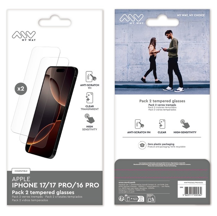 PACK 2 VERRES TREMPES IPHONE 17/17 PRO/16 PRO