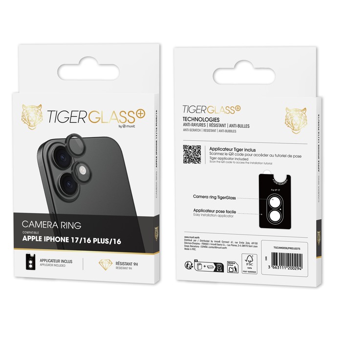 TIGER GLASS PLUS CAMERA RING NOIR IPHONE 17/16 PLUS/16