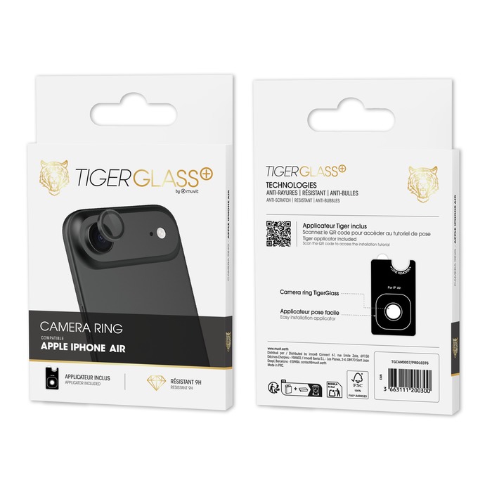 TIGER GLASS PLUS CAMERA RING NOIR IPHONE AIR