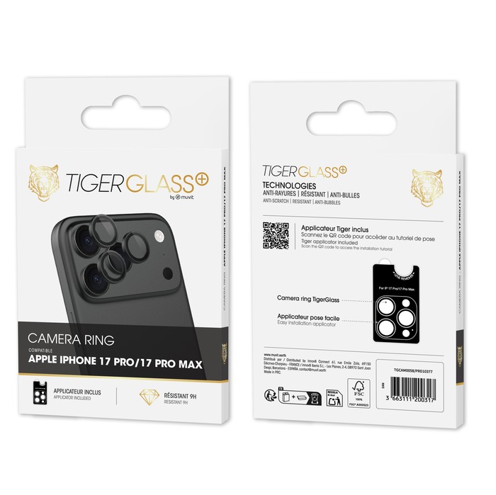TIGER GLASS PLUS CAMERA RING NOIR IPHONE 17 PRO/17 PRO MAX