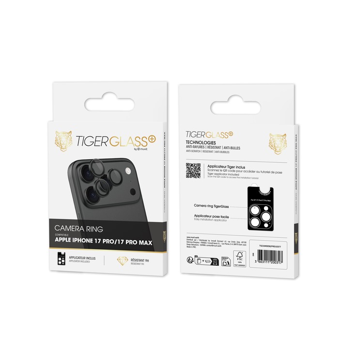 TIGER GLASS PLUS CAMERA RING NOIR IPHONE 17 PRO/17 PRO MAX