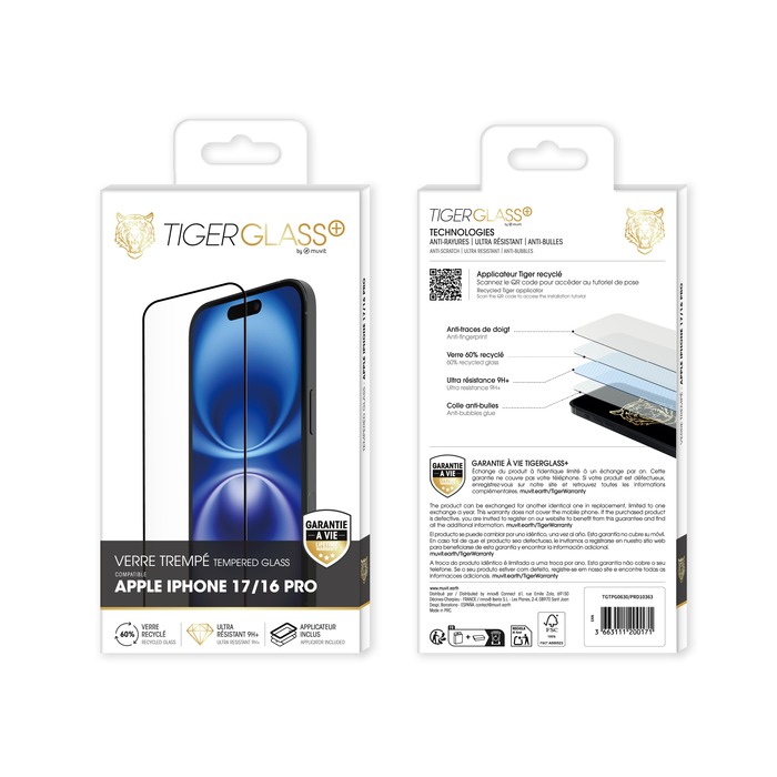 TIGER GLASS PLUS VERRE TREMPE RECYCLE IPHONE 17/16 PRO
