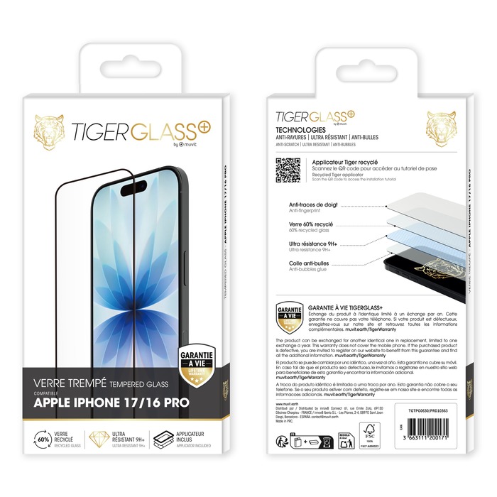 TIGER GLASS PLUS VERRE TREMPE RECYCLE IPHONE 17/16 PRO