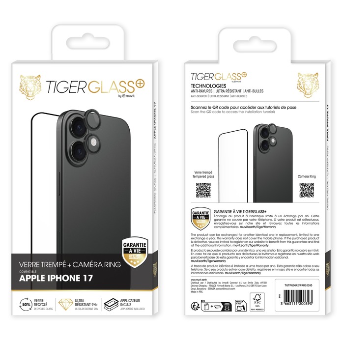 TIGER GLASS PLUS PACK CAMERA RING NOIR VT RECYCLE IPHONE 17