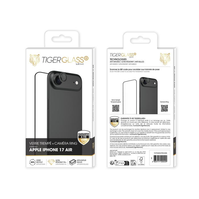 TIGER GLASS PLUS PACK CAMERA RING NOIR VT RECYCLE IPHONE 17 AIR