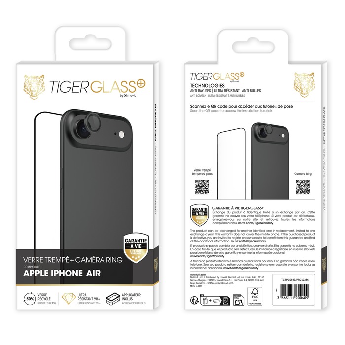 TIGER GLASS PLUS PACK CAMERA RING NOIR VT RECYCLE IPHONE AIR