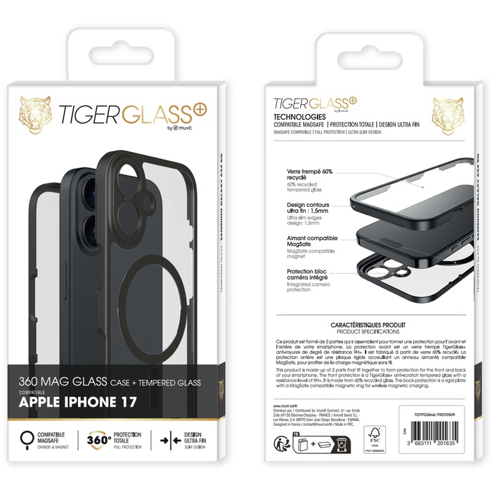 TIGER GLASS PLUS COQUE 360 MAGSAFE VERRE TREMPE IPHONE 17