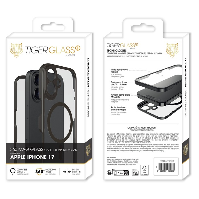 TIGER GLASS PLUS COQUE 360 MAGSAFE VERRE TREMPE IPHONE 17