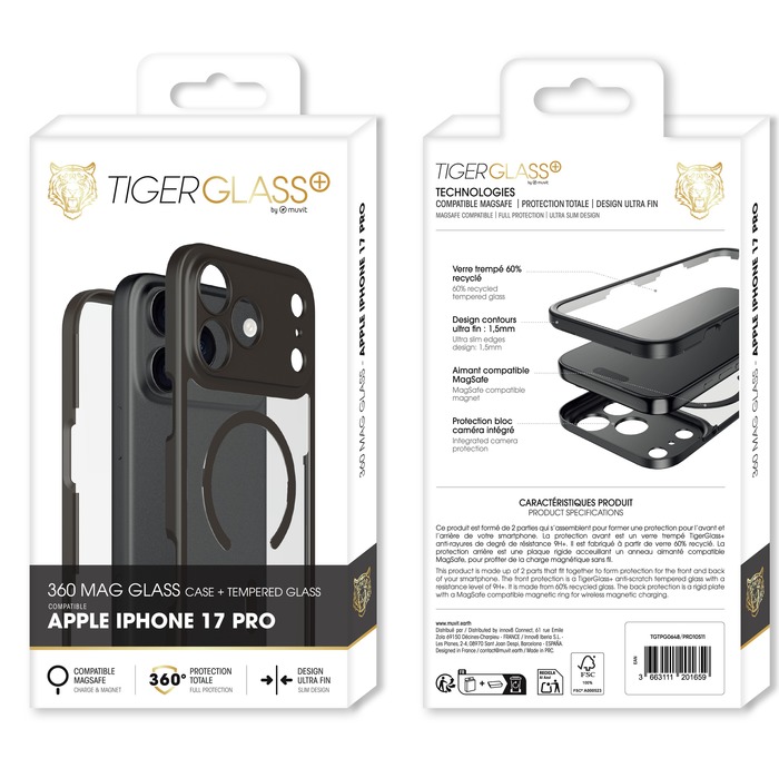 TIGER GLASS PLUS COQUE 360 MAGSAFE VERRE TREMPE IPHONE 17 PRO