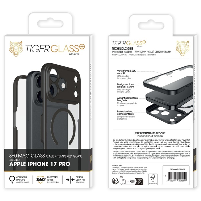 TIGER GLASS PLUS COQUE 360 MAGSAFE VERRE TREMPE IPHONE 17 PRO