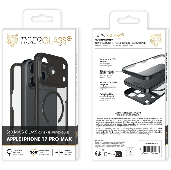 TIGER GLASS PLUS COQUE 360 MAGSAFE VERRE TREMPE IPHONE 17 PRO MAX