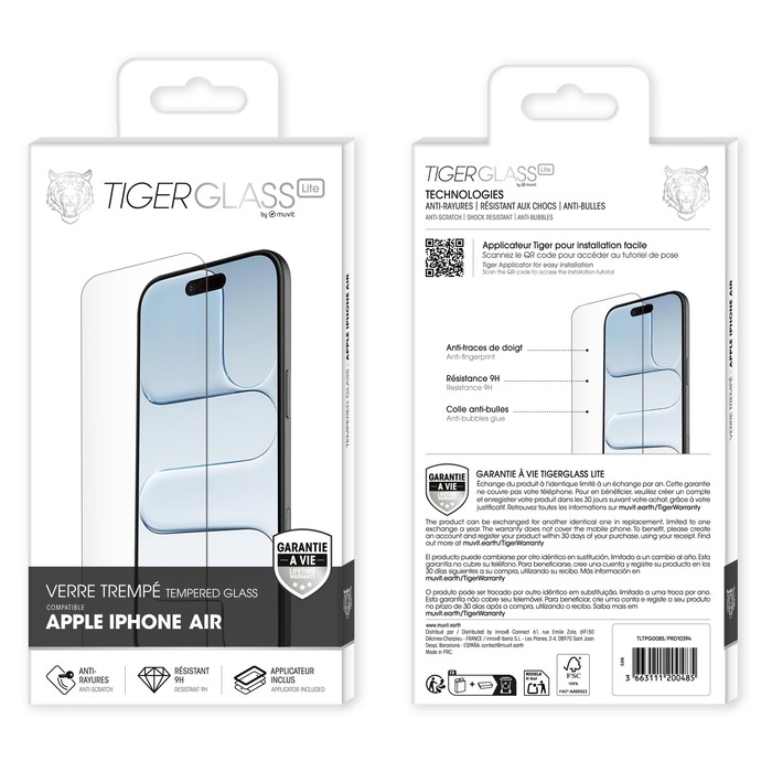TIGER GLASS LITE VERRE TREMPE GARANTIE A VIE IPHONE AIR