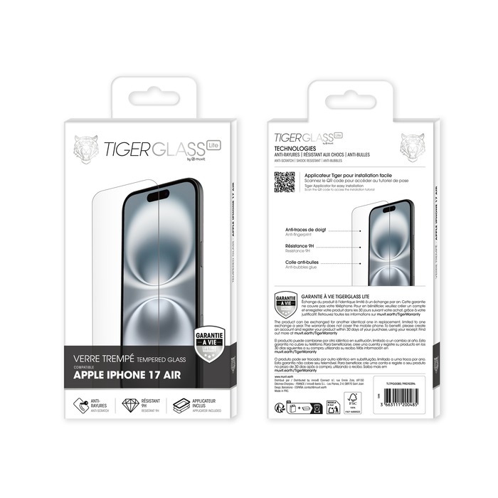 TIGER GLASS LITE VERRE TREMPE GARANTIE A VIE IPHONE 17 AIR