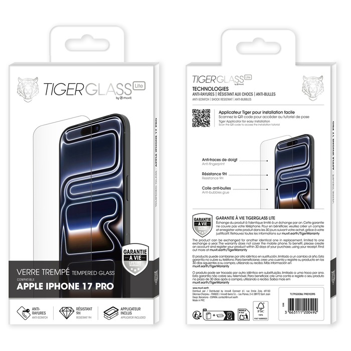 TIGER GLASS LITE VERRE TREMPE GARANTIE A VIE IPHONE 17 PRO