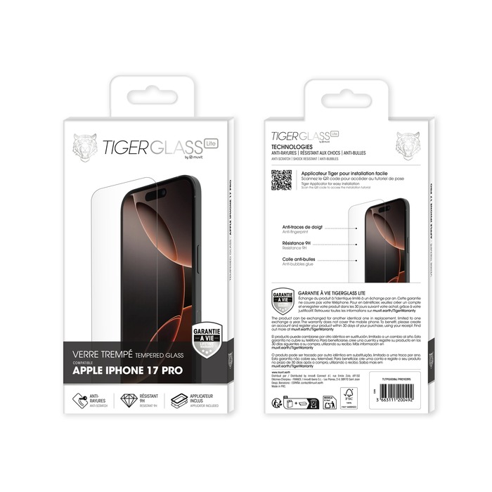 TIGER GLASS LITE VERRE TREMPE GARANTIE A VIE IPHONE 17 PRO
