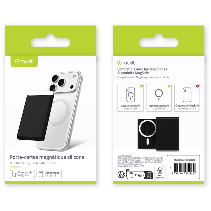 PORTE-CARTES MAGNETIQUE SILICONE MAGSAFE NOIR
