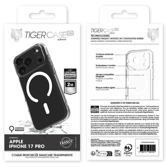 TIGER CASE LITE FRANCE COQUE TRANSPARENTE MAGSAFE 2M IPHONE 17 PRO