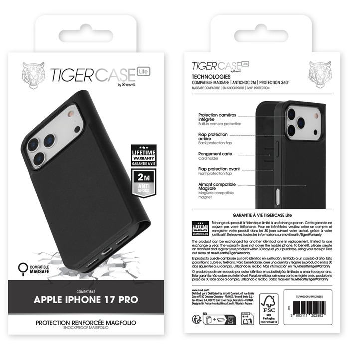 TIGER CASE LITE FOLIO MAGSAFE NOIR 2M IPHONE 17 PRO