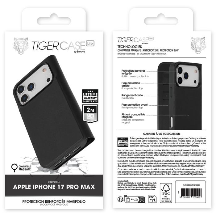 TIGER CASE LITE FOLIO MAGSAFE NOIR 2M IPHONE 17 PRO MAX