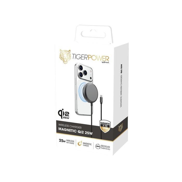 TIGER POWER CHARGEUR SANS FIL QI2 25W GRIS