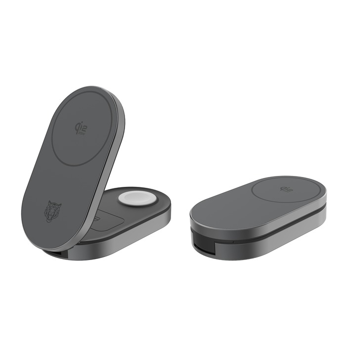 TIGER POWER CHARGEUR SANS FIL QI2 25W 3 EN 1 PLIABLE GRIS