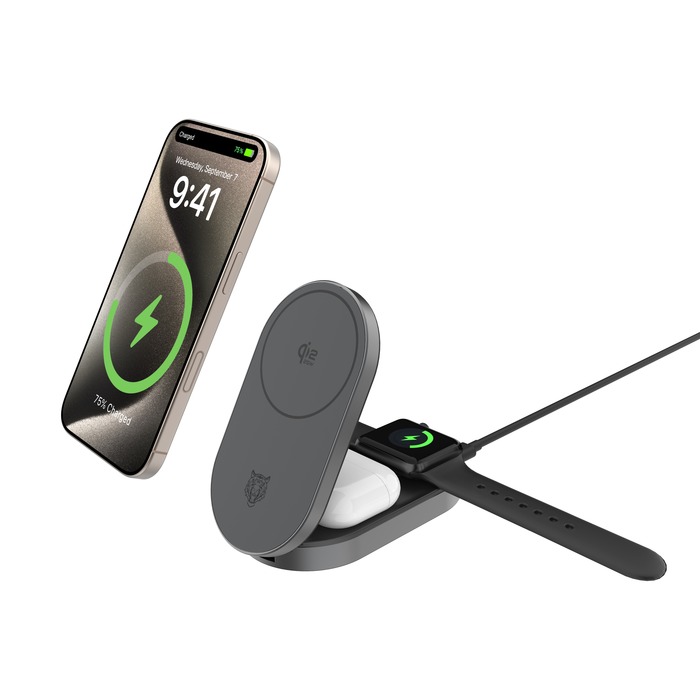 TIGER POWER CHARGEUR SANS FIL QI2 25W 3 EN 1 PLIABLE GRIS