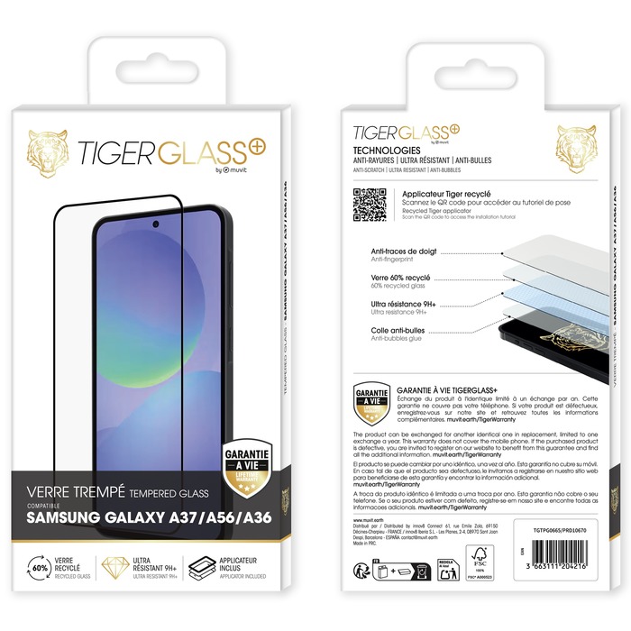 TIGER GLASS PLUS VERRE TREMPE RECYCLE SAMSUNG GALAXY A37/A56/A36