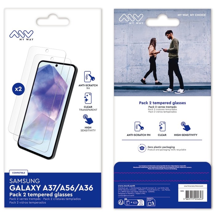 PACK 2 VERRES TREMPES SAMSUNG GALAXY A37/A56/A36