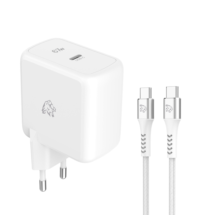 TIGER POWER LITE PACK CHARGEUR SECTEUR GAN 67W + CABLE USB-C 2M BLANC