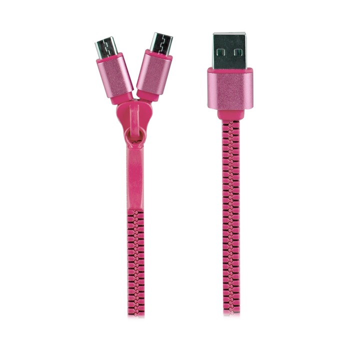 DUAL 2A USB/MICRO-USB CHARGING CABLE 0.35M PINK
