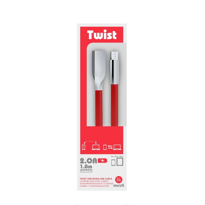 TWIST CABLE CHARGE & SYNC 2A USB/MICRO-USB 1M ROUGE