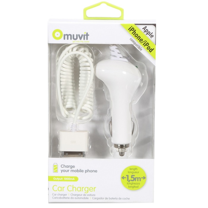 CHARGEUR VOITURE APPLE 30 PIN 1A BLANC**-MUDCC0107