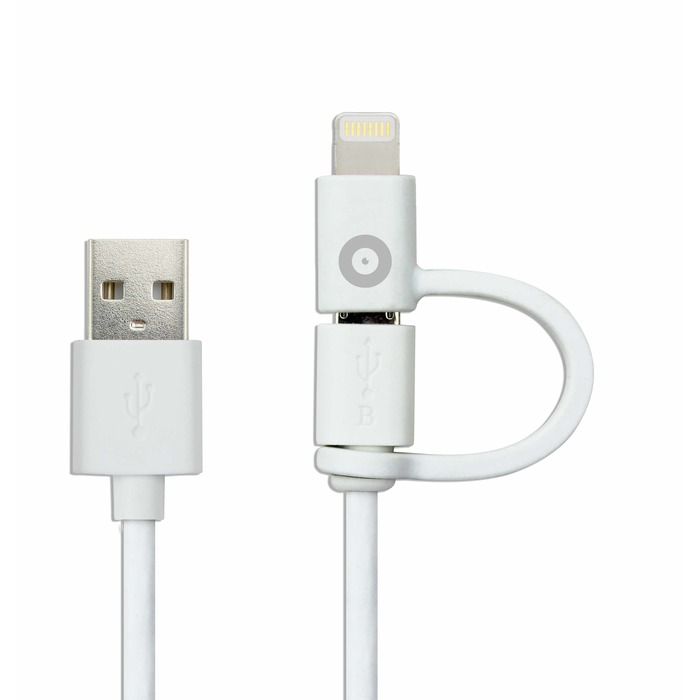 SPRING CABLE CABLE 2 EN 1 2.4A USB/MICRO-USB/LIGHTNING BLANC
