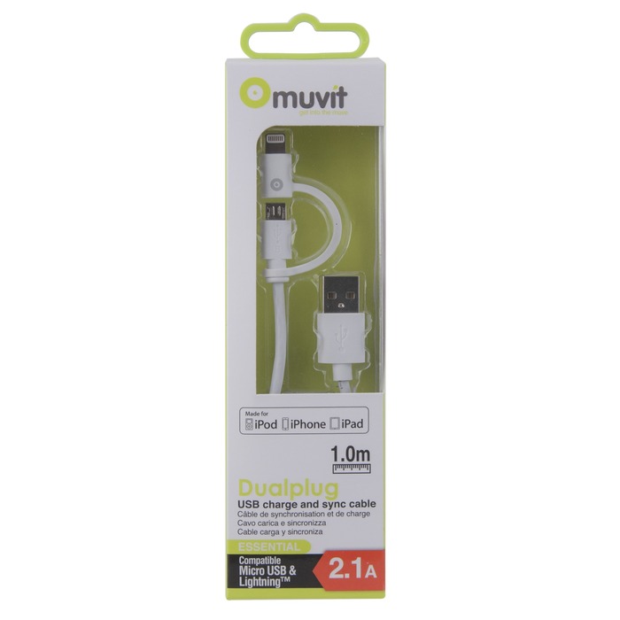 SPRING CABLE CABLE 2 EN 1 2.4A USB/MICRO-USB/LIGHTNING BLANC