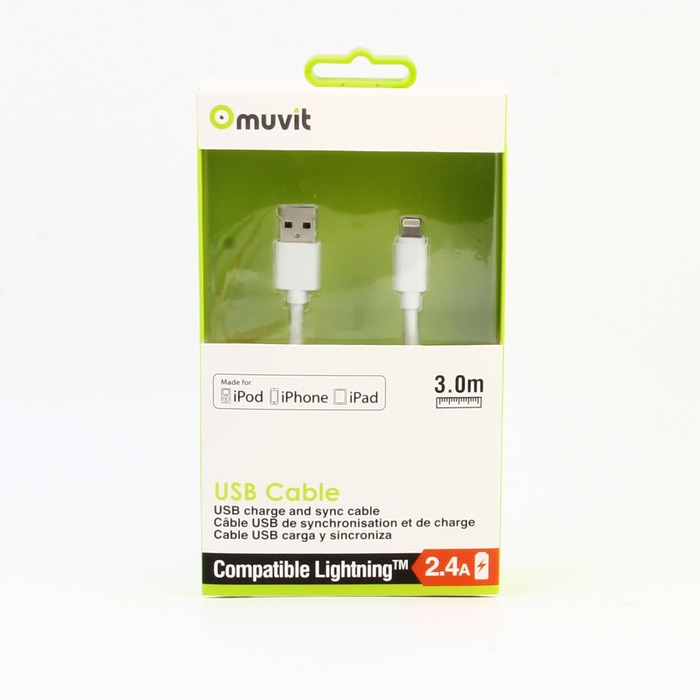 SPRING CABLE DROIT CHARGE & SYNC 2.4A LIGHTNING 3M BLANC