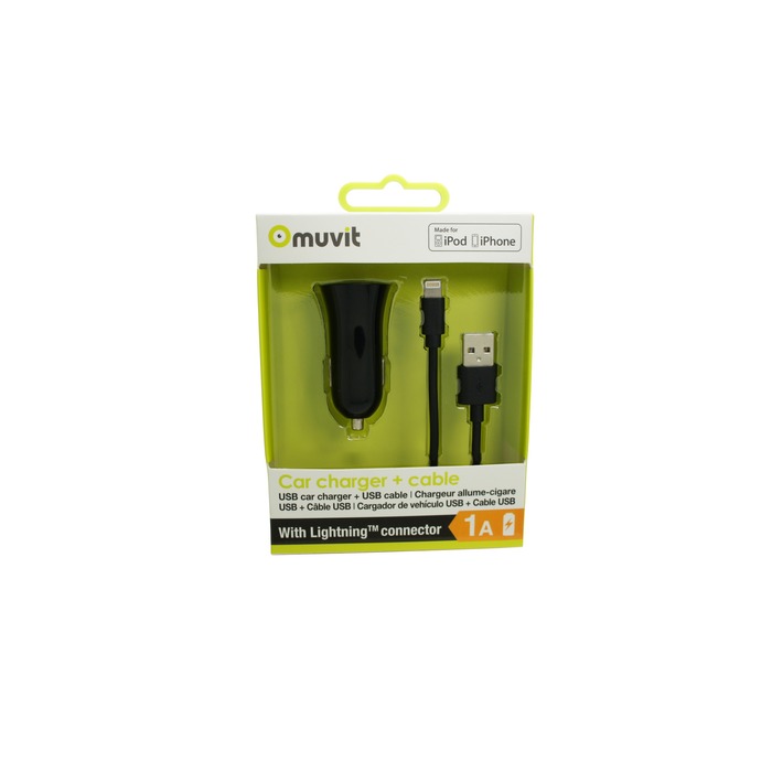 SPRING PACK CHARGEUR VOITURE 1USB+CABLE 1A USB/LIGHTNING 1M NOIR
