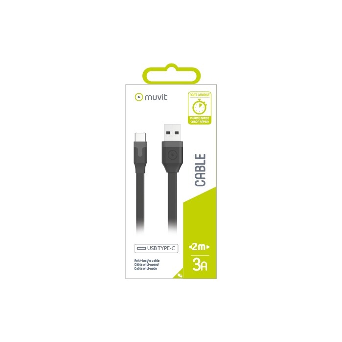TAB CABLE PLANO 3A USB/TIPO C 2M NEGRO