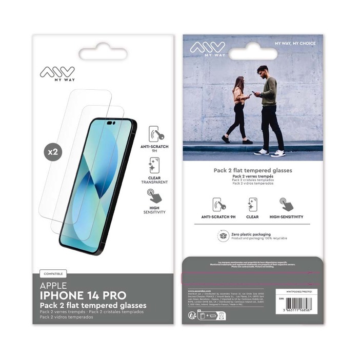 IPHONE 14 PRO FLAT TEMPERED GLASS 2 PACK