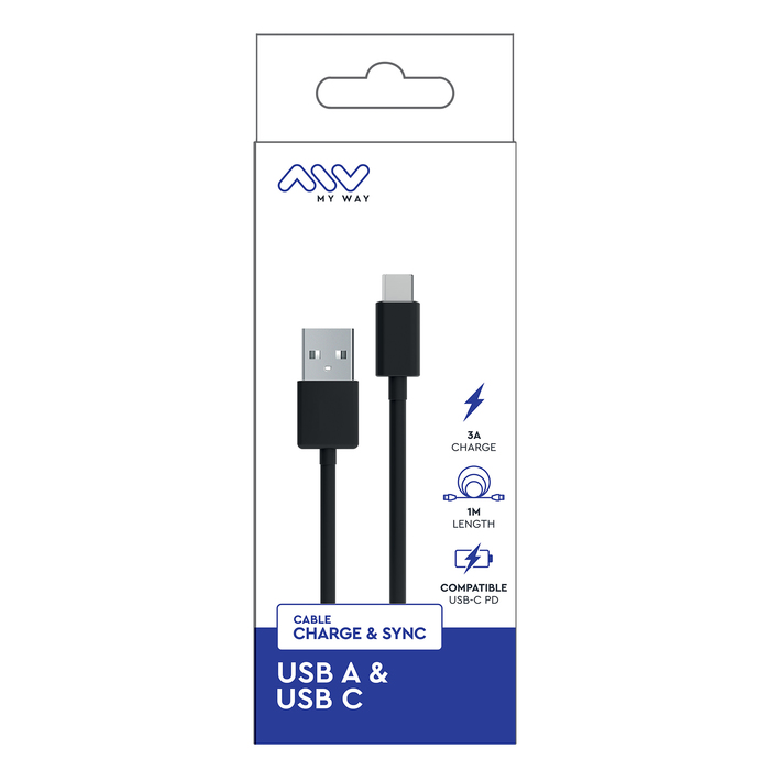 CABLE USB-A USB-C 1M NOIR