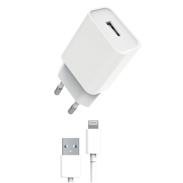 PACK CHARGEUR SECTEUR 12W + CABLE USB-A LIGHTNING BLANC