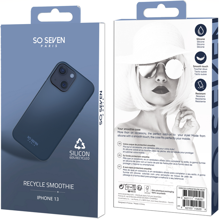 COQUE SMOOTHIE RECYCLE BLEU IPHONE 13