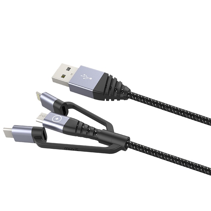 TIGER POWER CABLE 3EN1 USB-A VERS MICRO-USB/USB-C/LIGHTNING 1,2M GRIS