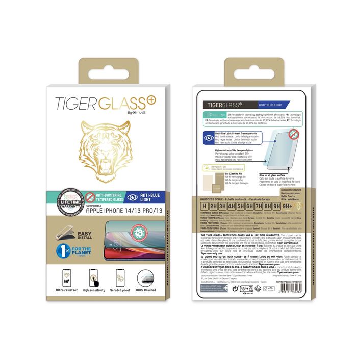 TIGER GLASS PLUS VERRE TREMPE ANTI LUMIERE BLEUE IPHONE 14/13 PRO/13