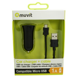 SPRING CAR CHARGER 1USB+CABLE 1A USB/MICRO-USB 1M BLACK