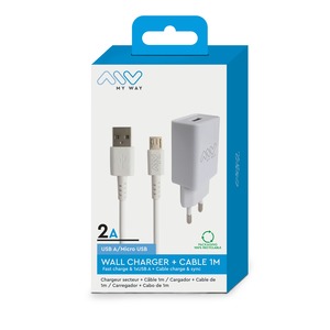 PACK CARGADOR 2A + CABLE MICRO USB 1M BLANCO
