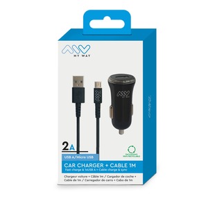 PACK CAR CHARGER 2A + MICRO USB CABLE 1M BLACK