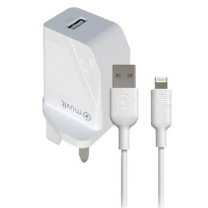 PACK CHARGEUR SECTEUR 12W + CABLE MFI 1.2M BLANC UK