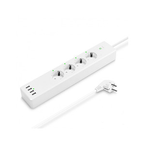 WHITE WIFI SMART STRIP WITH 4 POWER OUTLETS AND 4 USB PORTS