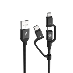 TIGER POWER LITE 3IN1 USB-A USB-C/LIGHTNING/MICRO-USB CABLE 1.2M BLACK