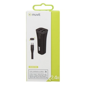 TAB PACK CAR CHARGER 2USB +CABLE 2.4A USB/MICRO-USB 1M BLACK